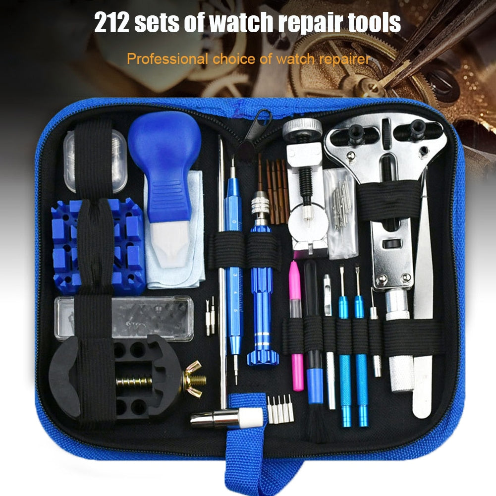 212pcs Watch Opener Repair Tool Kit Clock Pry Knife Screwdriver Pin Hammer Set Watchmaker Band Link Clockmaker Accessory