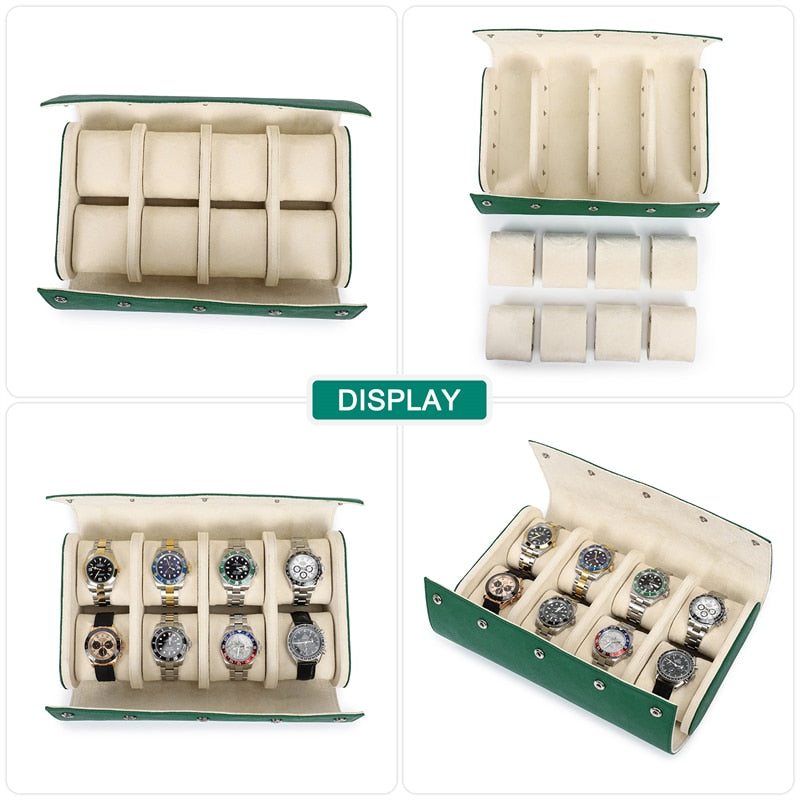 Luxury 8 Slots Watch Roll Travel Case