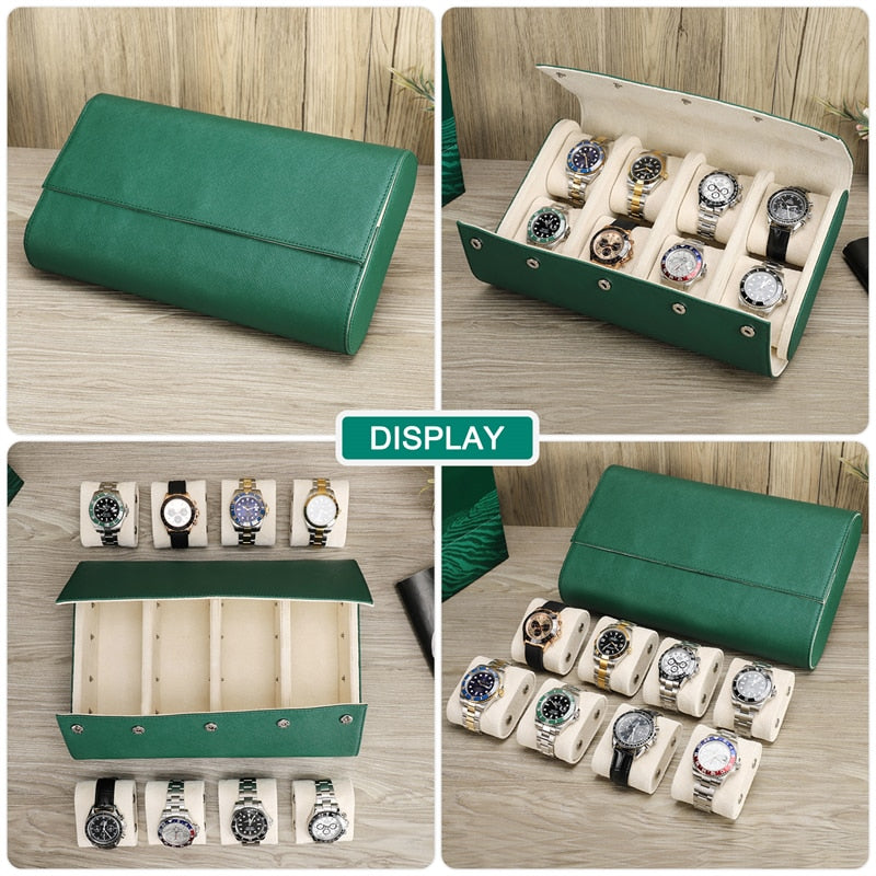 Luxury 8 Slots Watch Roll Travel Case